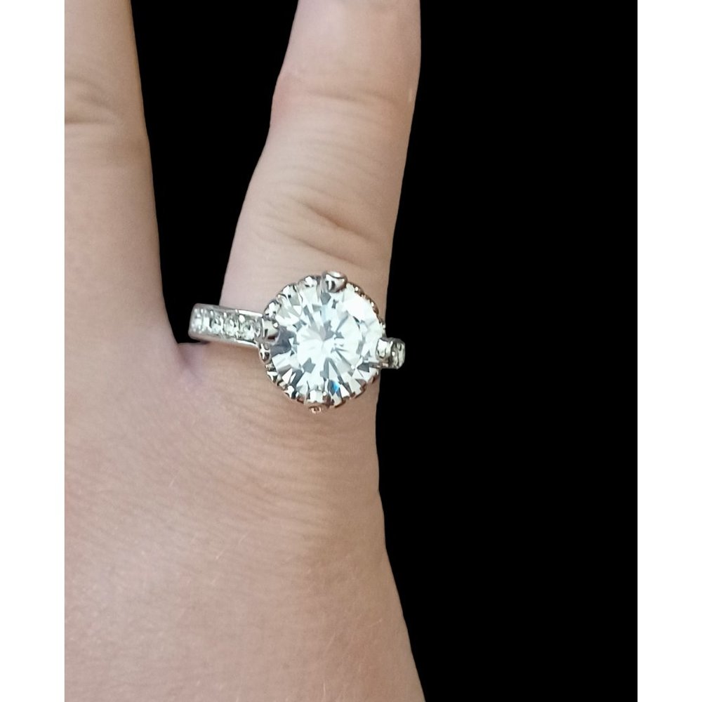 PAJ Rhodium Plated Sterling Silver Large CZ Crystal Cocktail Ring Size 6.75